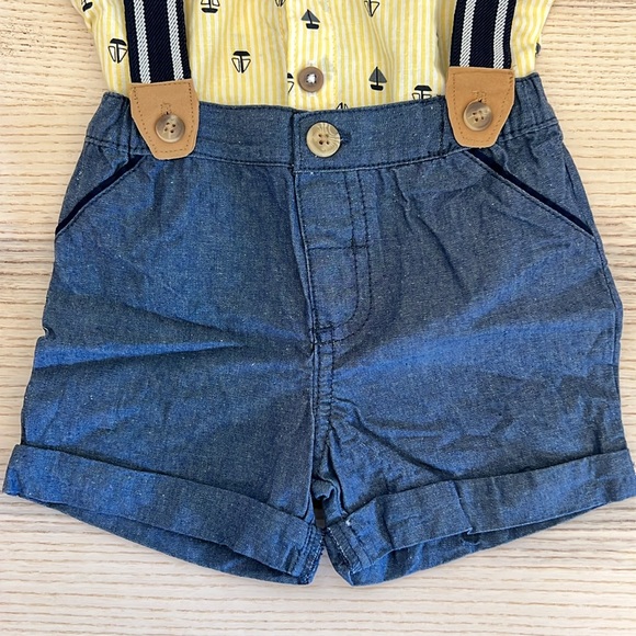 Little lad button up shirt with shorts & suspenders outfit set sail boats - Picture 3 of 4